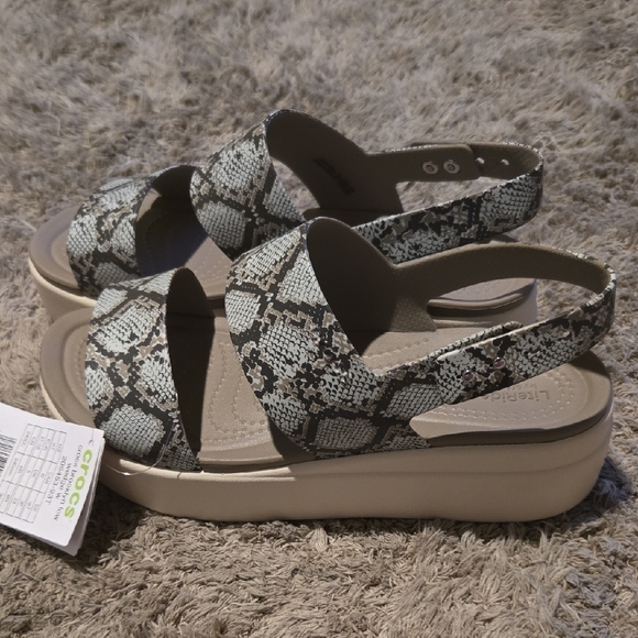 CROCS Brooklyn Low Wedge Sandals - Gray Snake Print - Picture 4 of 7
